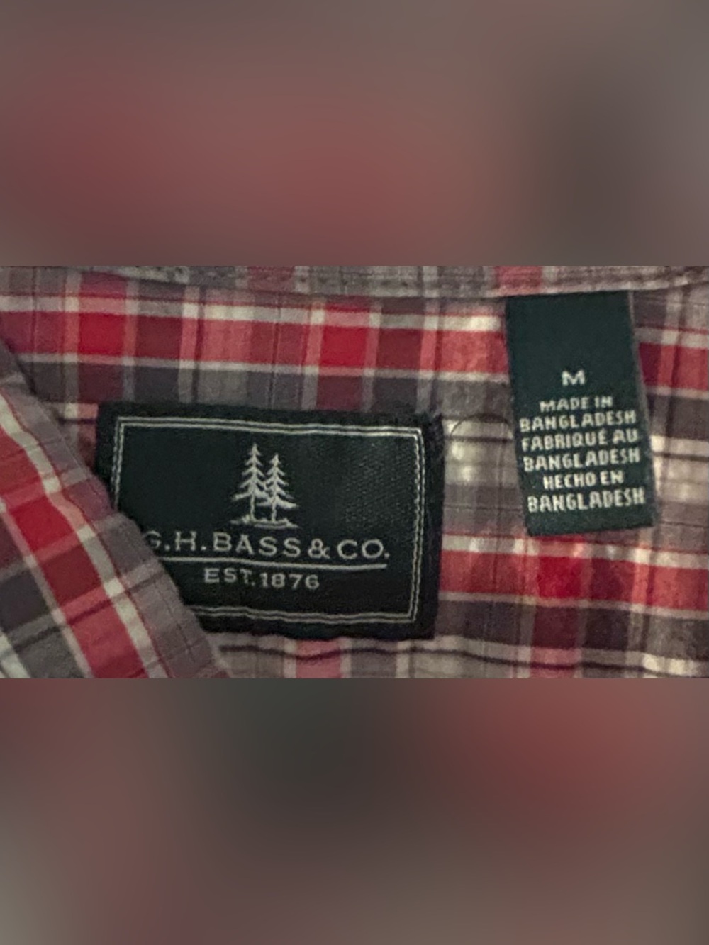 G.H. Bass & Co. Men’s Short-Sleeve Red Plaid Button-Down Shirt Size M - Picture 2 of 3